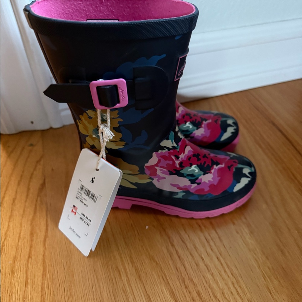 Joules Kids' Navy and Pink Floral Boots nwt